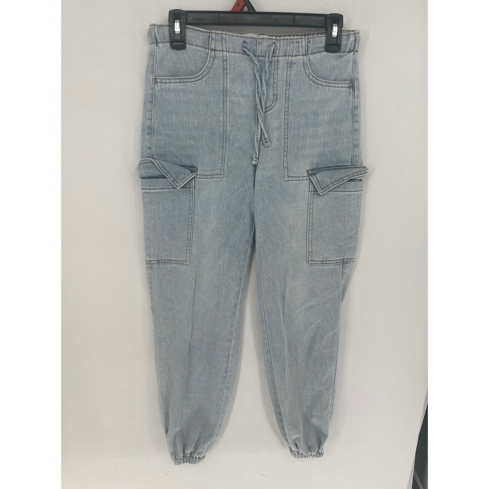 No Boundaries Womens Light Wash Cargo Jogger Jeans Elastic Waist XS 0-2